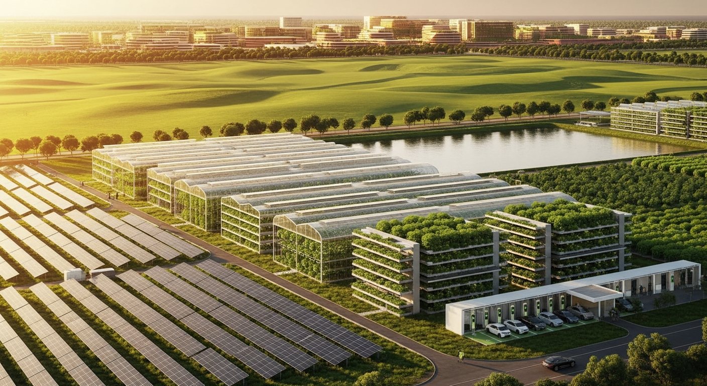 Solar farms and vertical farms