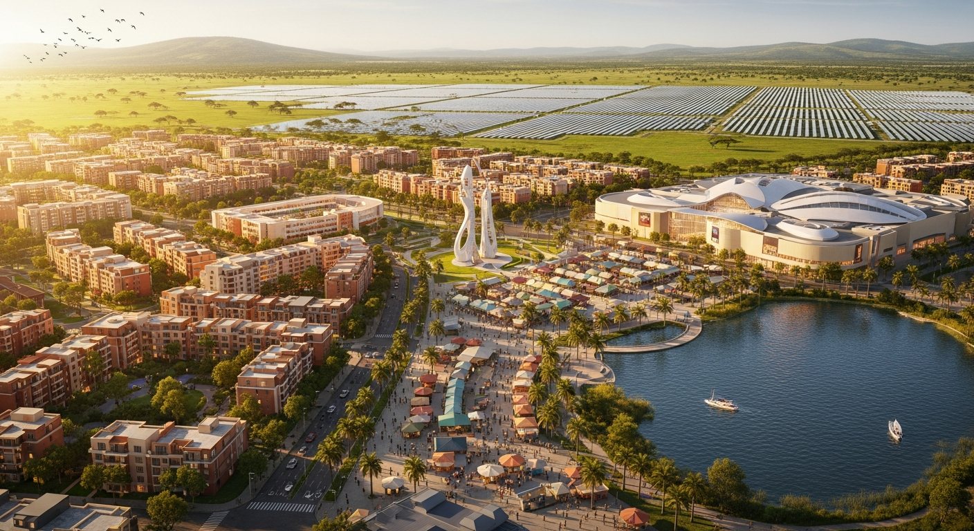 Aerial view of the proposed city