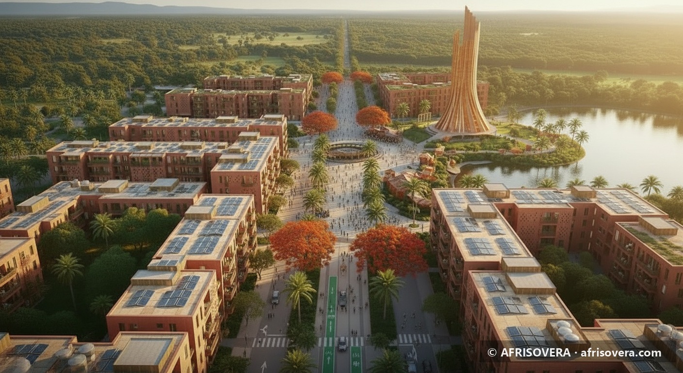 Aerial view of the proposed city